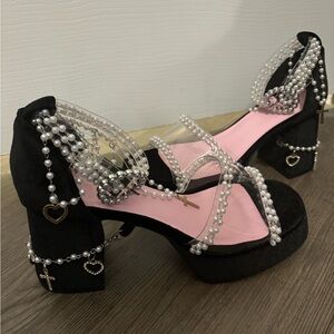 NWOB Dolls Kill / Sugar Thrillz Black Holy Revelation Platform Sandals